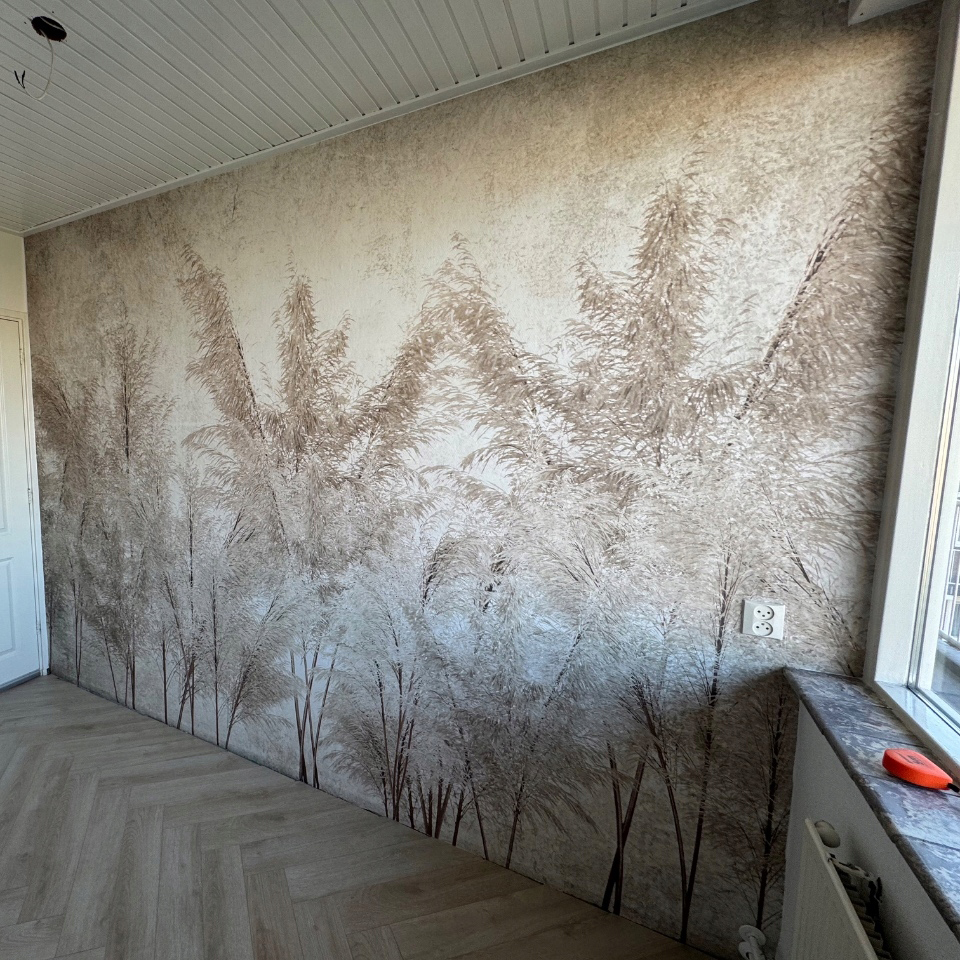 Tapeta na wymiar Beżowa Trawy Pampas Efekt Betonu Tynku Mural Nowoczesny Loft - obrazek 2
