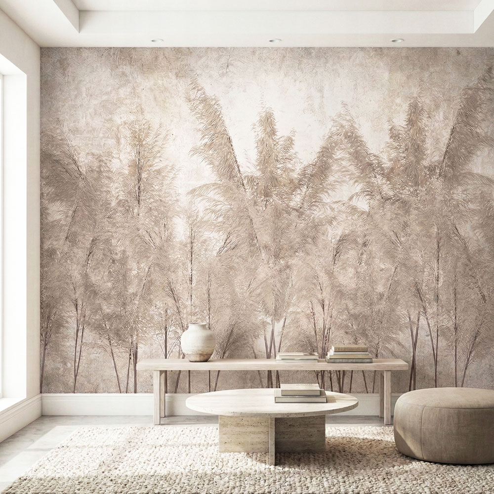 Tapeta na wymiar Beżowa Trawy Pampas Efekt Betonu Tynku Mural Nowoczesny Loft