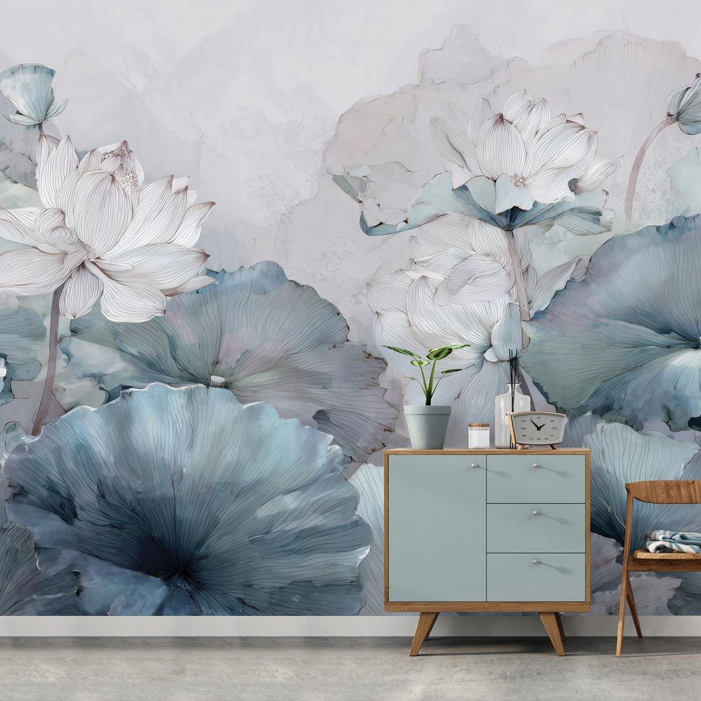 Tapeta na wymiar Kwiaty niebieskie pastelowe