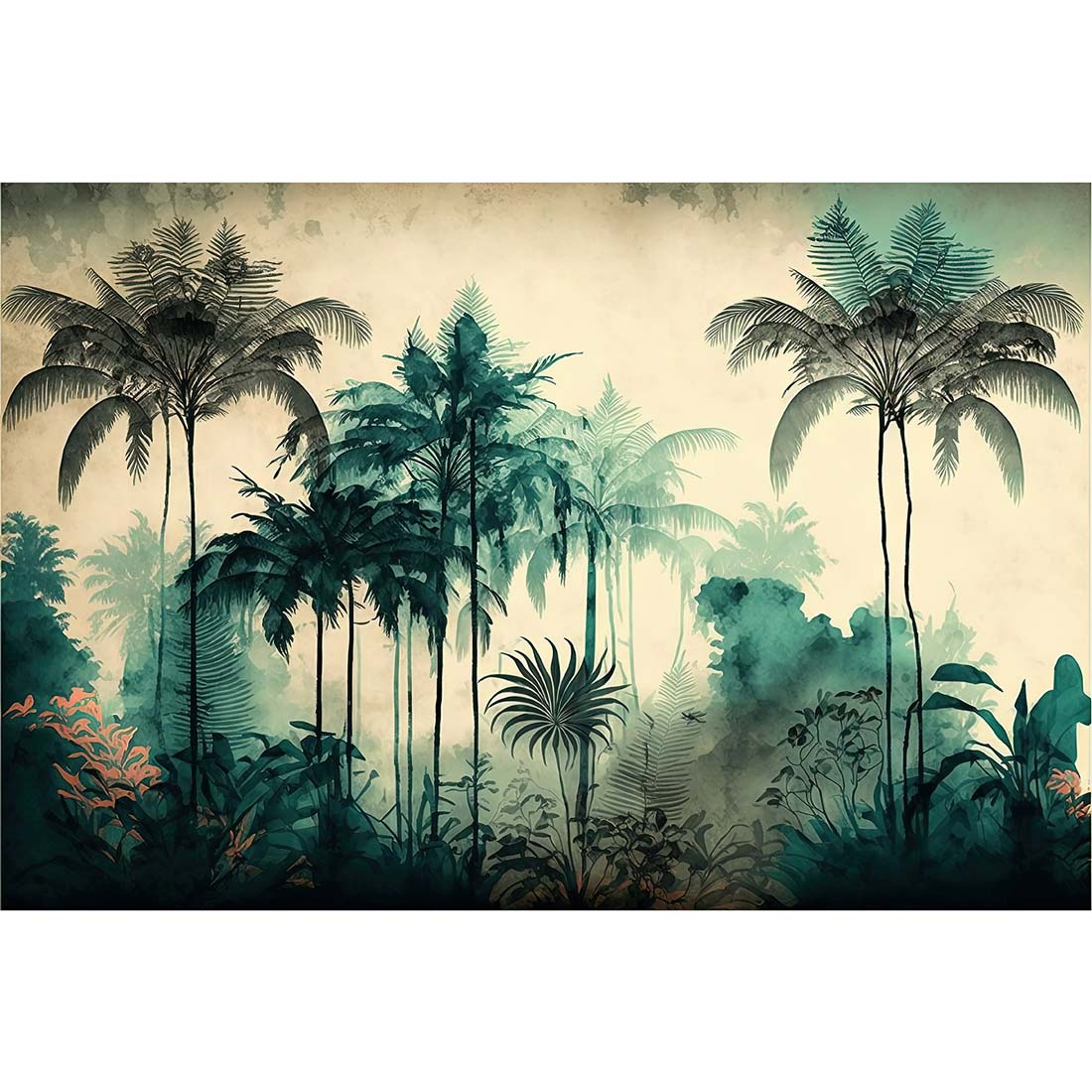 www.smallart.pl tapeta fototapeta las tropikalny dżungla malowana palmy drzewa do salonu sypialni winylowa fizelinowa lateksowa jungla palma (1)