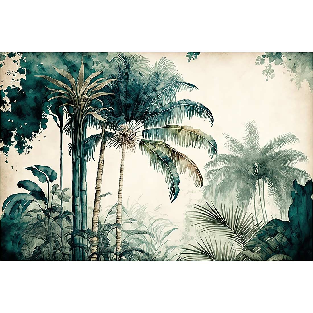 www.smallart.pl tapeta fototapeta las tropikalny dżungla malowana palmy drzewa do salonu sypialni winylowa fizelinowa lateksowa jungla palma na wymiar klej gratis (2)