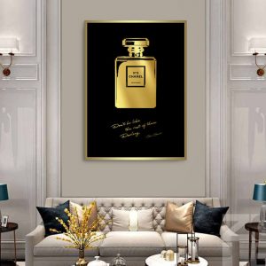 www.smallart.pl plakat obraz glamour elegancki nowoczesny modny złoty czarny złoto perfumy coco chanel nr 5 złote perfumy coco (4)