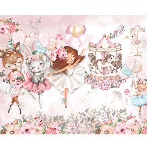 www.smallart.pl tapeta dla dziewczynki baletnica balet karuzela magiczna malumi tapeta luna zwierzątka słodka tapeta różowa baloniki sarenka króliczek koniki zoo cyrk (1)