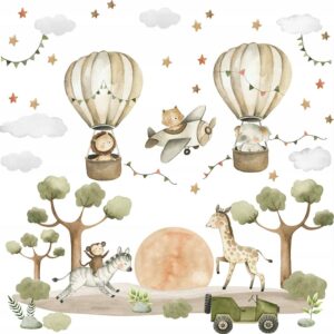 www.smallart.pl naklejka naścienna na ścianę ścienna do pokoju dziecięcego naklejak zwierzątka safari zwierzęta dźungli balony baloniki samolot do pokoju niemowlaka (1)