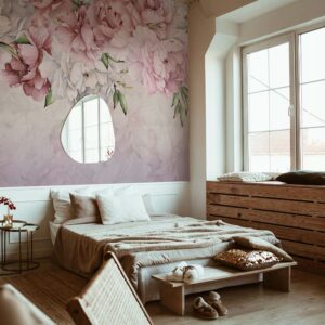 www.smallart.pl tapeta fototapeta do sypialni salonu tapeta z kwiatami różowe białe piwonie piwonia tapeta kobieca różowa biała modna stylowa fizelinowa lateksowa (3)