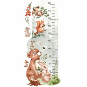 www.smallart.pl naklejka na ścianę do pokoju dziecięcego dziewczynki chłopca miarka wzrostu zwierzęta lasu niedźwiedź miś sarenka ptaszki leśna (3)
