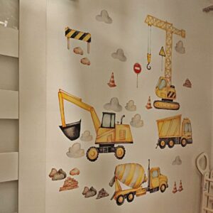 www.smallart.pl naklejka na ścianę naklejki dla dzieci do pokoju dziecięcego na ścianę ścienne budowa maszyny budowlane dźwig koparka wywrotka (1)