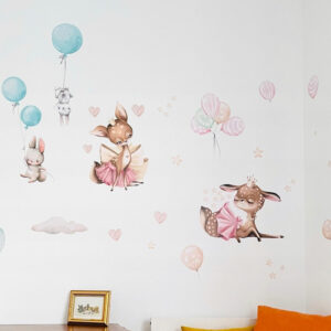 www.smallart.pl naklejka ścienna na ścianę sarenka królik baletnice balet naletnica balony sarenki pastelowe kolory do pokoju dziecięcego dziewczynki prezenty (3)