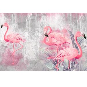 www.smallart.pl tapeta fototapeta do jadalni sypialni flamingi ptaki tapeta na fizelinie do domu różowe ptaki flamingi czaple marmur (2)
