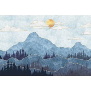 www.smallart.pl tapeta fototapeta krajobraz góry i las mgła słońce do salonu sypialni dla dorosłych boho vintage tapeta malowana (1)