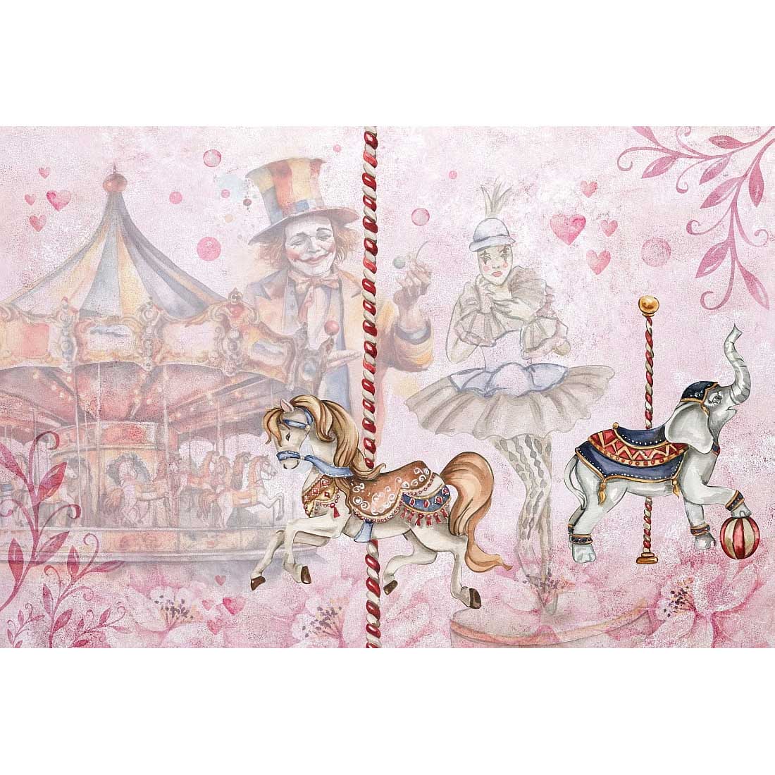 www.smallart.pl tapeta fototapeta dziecięca magiczny cyrk malumi karuzela konie koniki klaun klauny cyrk dziecięcy różowy balet (2)