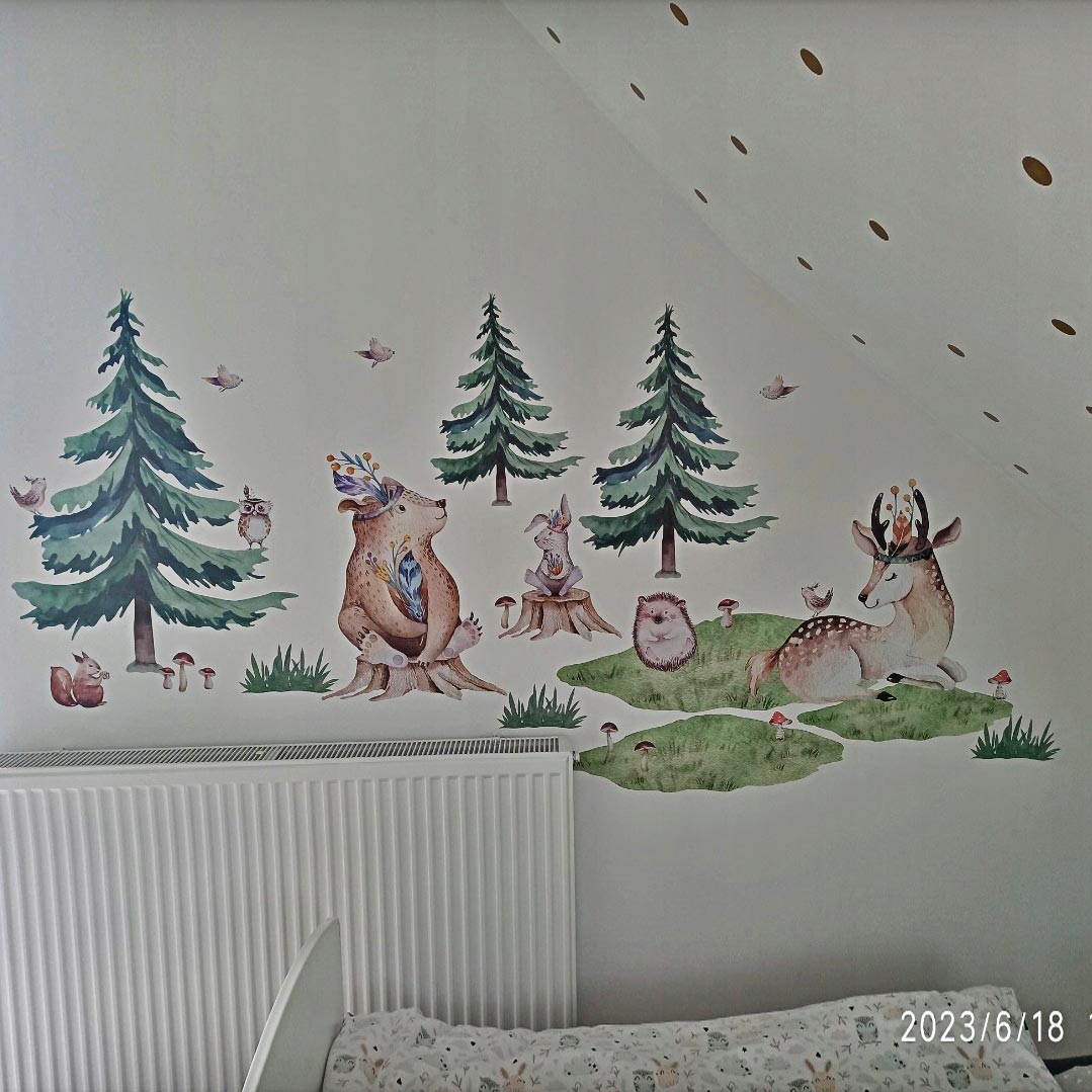 www.smallart.pl naklejka ścienna na ścianę zwierzątka zwierzęta boho drzewa las miś jeleń samoprzylepna (1)