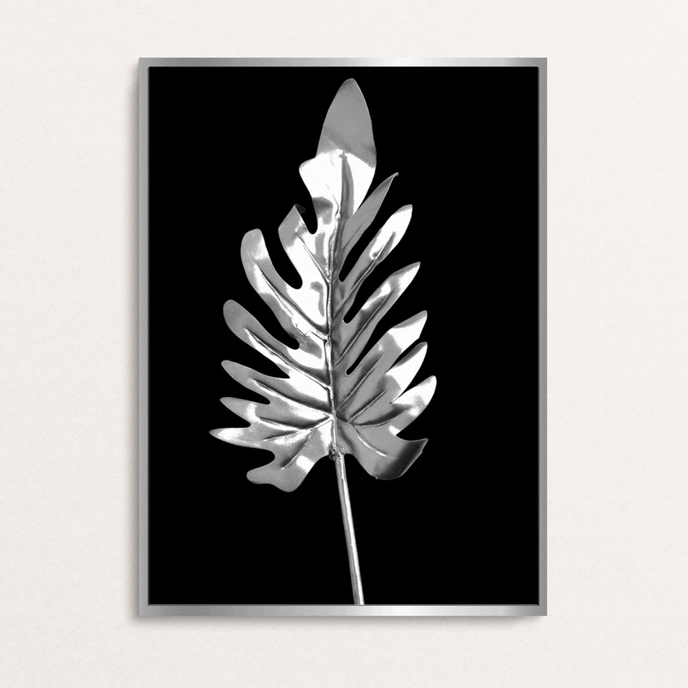 www.smallart.pl obrazy zestaw komplet obrazów obraz do salonu sypialni w ramach srebnry czarny srebrne liście palmy monstery srebrne ramki białe czarne (2)