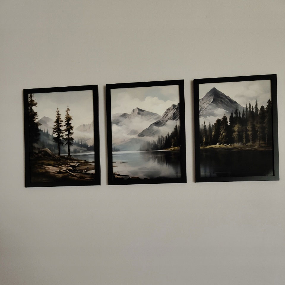 www.smallart.pl obrazy komplet zestaw obrazków plakaty ramki ramy góry jezioro widoki natura malowane mgła las do salonu sypialni jadalni (2)