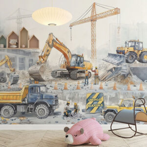 Tapeta dla chłopca Plac budowy i pojazdy budowlane