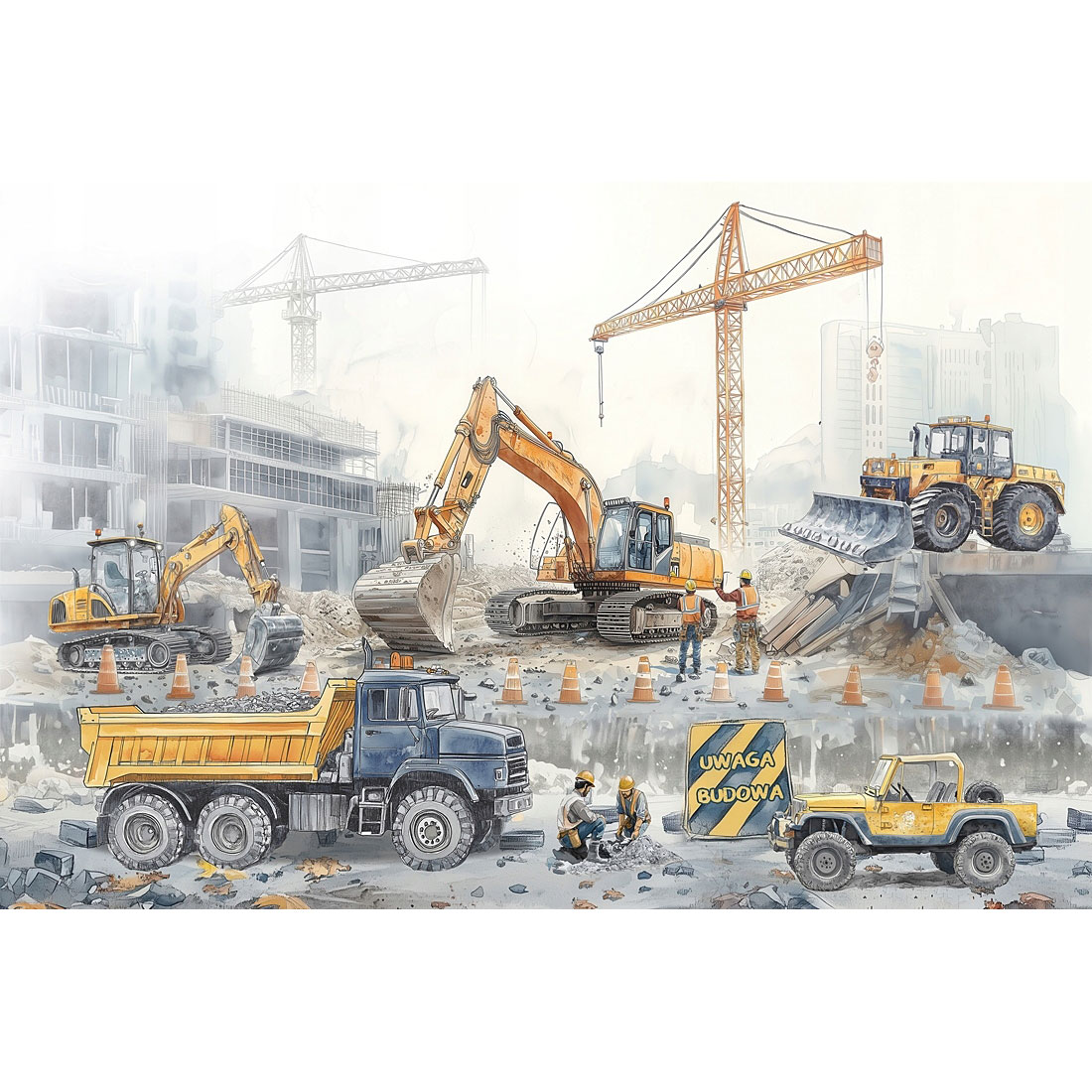 Tapeta dla chłopca Plac budowy i pojazdy budowlane - obrazek 3