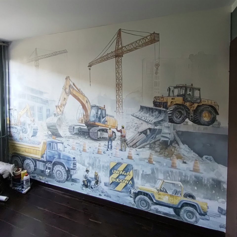 Tapeta dla chłopca Plac budowy i pojazdy budowlane - obrazek 2