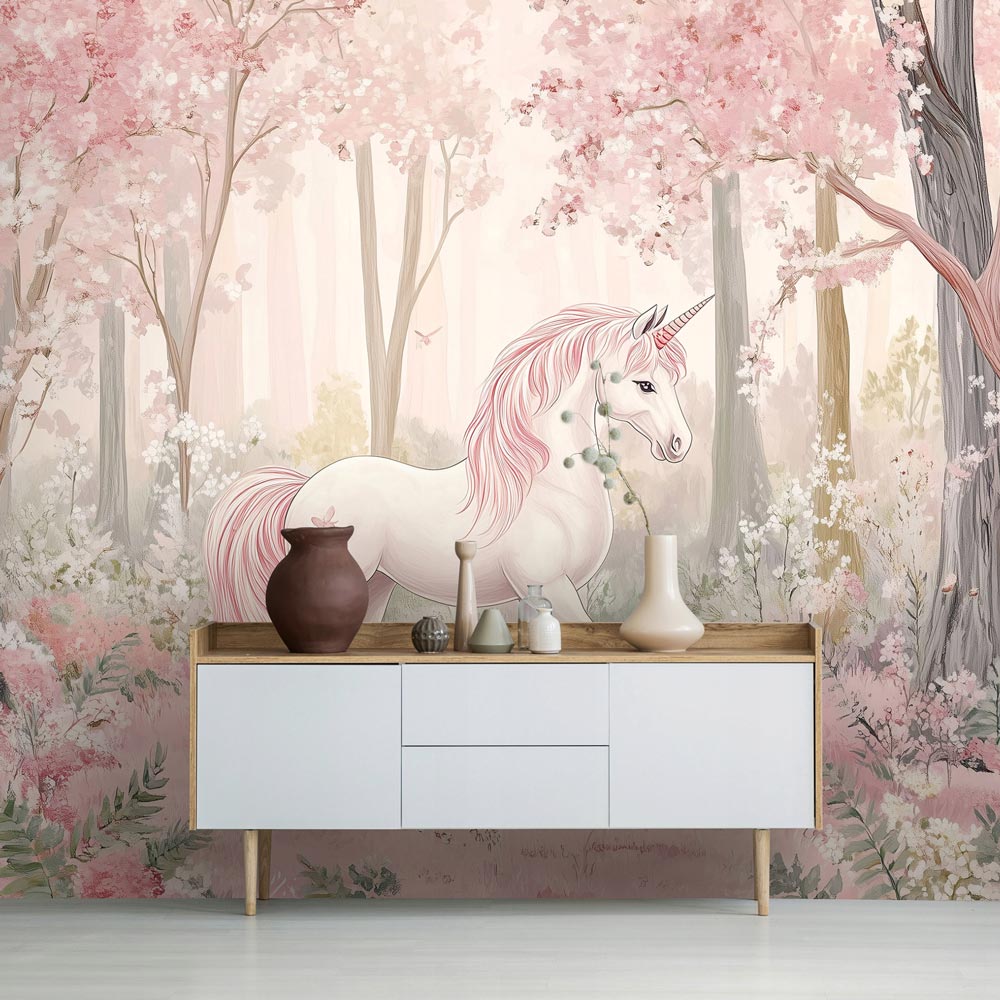 Tapeta na wymiar dla dziewczynki Jednorożec las