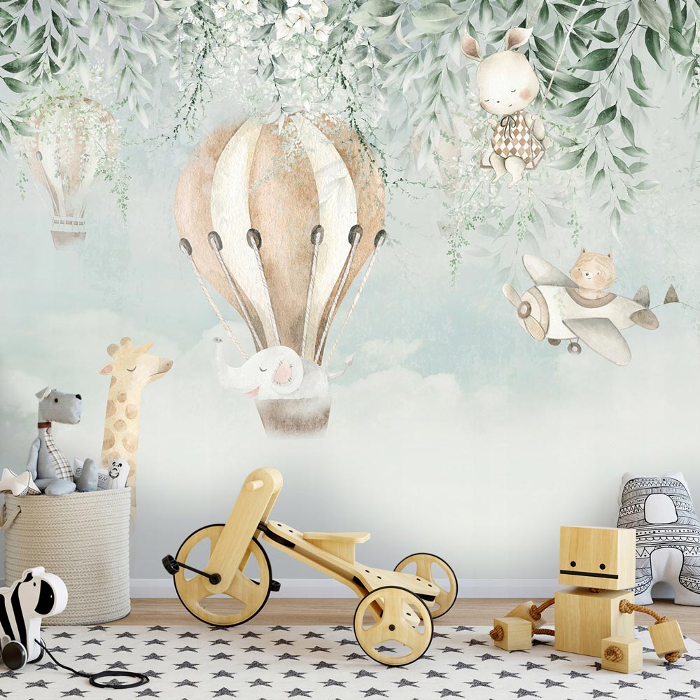 Tapeta na wymiar dziecięca Balony i Zwierzątka Pastelowe