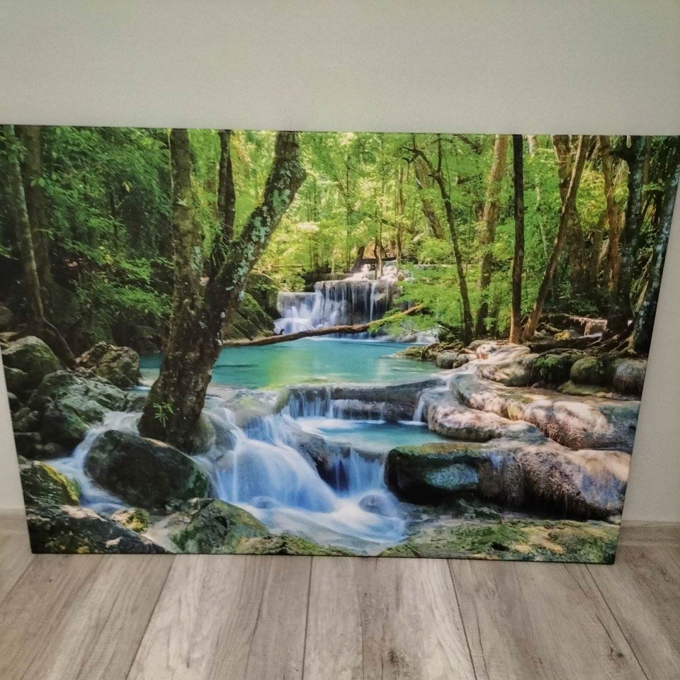 www.smallart.pl obraz na płótnie obraz do salonu dekoracja ścienna fotoobraz nowoczesny obraz na ścianę wodospad rzeka las natura krajobraz leśny przyroda obraz 120x80 cm duży obraz (2)